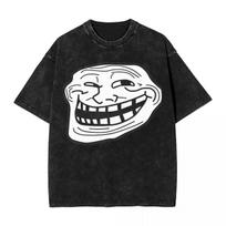 Trol Face Trollface MEME Washed T Shirt Streetwear Novelty T-Shirts Rage Comic Funny Anime Tees for Men Women 100% Cotton Summer S įvairiaspalvis