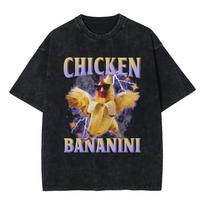 Chicken Bananini Oversized Loose TShirt Italian Brainrot Trend Pattern Print Vintage Fashion Men Women Round Neck Washed T-Shirt S įvairiaspalvis