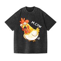 Funny Screaming Chicken M.COW Cartoon Washed Oversized Cotton T-Shirt S įvairiaspalvis