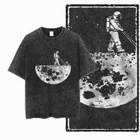 SA ASTRONAUT SPACE THEMES Printed Cotton Acid Washed Graphic Unisex T Shirt Streetwear Men Tshirts Big Size Tee for Men S įvairiaspalvis