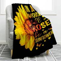 Saulėgrąžų dovanos pledas spausdintas mesti minkštas šiltas lengvas pledas moterims gimtadieniui Kalėdoms, namų svetainės dekoras juodas Size: 75*100cm, Weight: 230 GSM yellow