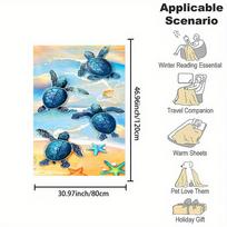Beach Turtle Starfish Blanket Reversible Flannel Throw for Coastal Decor AllSeason Comfort Nautical Charm Gift Size: 75*100cm, Weight: 230 GSM