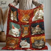 Calico Cat Plush Blanket, British Shorthair Maine Coon Inspired Design, Multi-Color Soft Throw for Sofa Bed, Cat Lover Gift Size: 75*100cm, Weight: 230 GSM