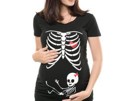Skeletas Kūdikis Mergaitė Nėščiosios Marškinėliai: Helovino nėštumo kostiumas 4XL black