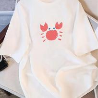 Shirt Style Black Round Neck Breathable Casual Top Summer Crab Print Graphic T Shirts Vintage Summer Streetwear Women Clothing XS balta