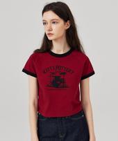 Kitty Pottery Music Graphic Ringer Raglan Short Sleeve Tee Red Ivory/Free_One Size