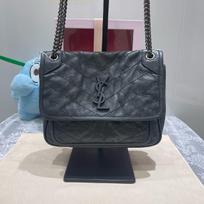 [Pre-Owned] YSL Niki Baby Series Logo Vintage Pleated Leather Crossbody Bag - Excellent #1TW1LPS ONE SIZE