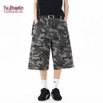 YUZHAOLIN Men's Camouflage Wide-Leg Capri Jeans S kamufliažas