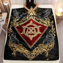 Viking Norse Mythology Raven Wolf Celtic Knots Symbol Fleece Blanket Nordic Tribal Art WarriorDesign Men's Gift Soft WarmBedding Size: 75*100cm, Weight: 230 GSM