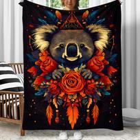 1pc Koala bear red roses feathers dreamcatcher tribal art flannel blanket unique animal nature themed blanket for home decor Size: 75*100cm, Weight: 230 GSM