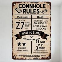 Vintage 'CONNHOLE RULES' Metal Tin Sign with Cornhole Boards Illustrations, Rust Effects, for Man Cave Bar Home Decor 20X30CM
