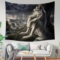 Emotional Wind Lonely Wolf Shadow Tapestry Art Home Decor Wall Hanging Suitable for Living Room Bedroom Home Decor 100X70CM