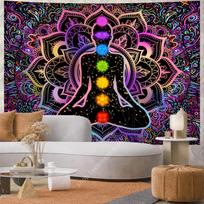 Bohemian Indian Buddha Statue Meditation Tapestry Mandala Tapestries Wall Cloth Psychedelic Yoga Chakra Spiritual Wall Hanging 100X70CM