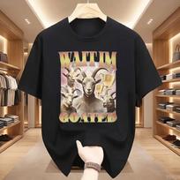 Goated Cursed Goat Meme T-Shirt Summer Hip Hop T-Shirts Pure Cotton Breathable Oversized Top Tees Short Sleeve Tshirt S