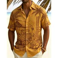 Vyriški retro Havajų scenos atostogų marškiniai trumpomis rankovėmis, vasaros aprangai, laisvalaikio veiklai ir universalaus tropinio stiliaus 5XL brown