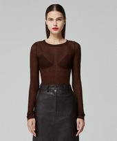 Lady Volume Cutting Line Slim Knit T-Shirt_Brown Brown/M