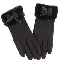 Soft Women Anti-cold Gloves Bow Windproof Finger Mittens All-Match Thickened Suede Gloves  Winter juoda
