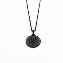 Men's Hip Hop Stainless Steel Compass Pendant Necklace with 18K Gold Coin Diamond Box Chain Trendy Fashion Jewelry Charm 22"&stainless steel necklace juoda