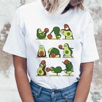 Kawaii Avocado T-Shirt Women Harajuku Vagan Ullzang T-Shirt Funny Cartoon 90s Korean Style Tshirt S balta