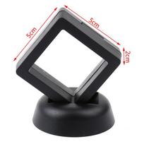 Kvadratinis 3D plaukiojantis papuošalų monetų ekrano rėmo laikiklio dėžutės dėklas su stovu 5*5*2cm juoda