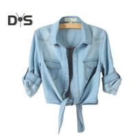 Women Short Coat Turn down Collar Half Sleeve Single breasted Lace Up Solid Color Patch Pockets Streetwear Loose Cardigan Lady Jacket S šviesiai mėlyna spalva
