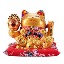 7,5 colio keraminis Maneki Neko papuošalas, auksinis porcelianinis laimės katė, kinų Feng Shui dekoracija, kviečiantis katė, mojuojanti ranka beige