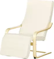 Koduva Poilsio krėslas su pagalvėle, 5 padėčių kojų atrama, beržo mediena, kreminė balta, 66,5 x 94 x 100 cm