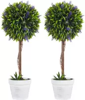 Koduva 2 vnt dirbtinių levandų medelių rinkinys su vazonu ir dirbtinėmis samanomis, žaliai balta, Ø24 cm, 60 cm