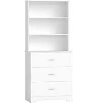 Koduva Knygų spinta-vitrina su 3 stalčiais ir 3 atviromis lentynomis, balta, 79 x 39,5 x 180 cm