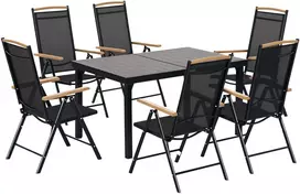 Lauko baldų komplektas Koduva Sulankstomas sodo valgomojo baldų komplektas 6 asmenims, juodas, aliuminis, 1 stalas + 6 kėdės