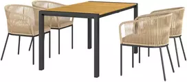 Lauko baldų komplektas Koduva 5 dalių sodo baldų komplektas, 4 kėdės, 1 stalas, PE rotangas, plieno rėmas, plaunami pagalvių užvalkalai, khaki