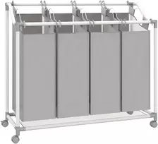 Koduva Skalbinių rūšiuoklė su 4 skyriais, 160 l, su ratukais, išimamas skalbinių maišas, 97 x 38 x 81 cm, pilka