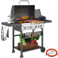 Koduva Dujinis grilis, BBQ grilis, 4 pagrindiniai degikliai, 1 šoninis degiklis, 1 šildymo plokštė, 135 x 55 x 103 cm, juodas