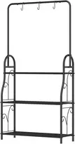 Koduva Gėlių stovas, 3 lygių augalų lentyna su kabliukais, metalinė, juoda, 75 x 25 x 137 cm