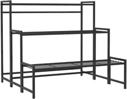 Koduva 3 pakopų gėlių stovas, metalinis, juodas, 75 x 70 x 66 cm