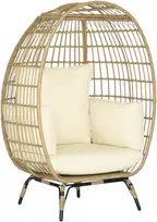 Koduva Kabantis kiaušinio formos krėslas iš ratano imitacijos, khaki ir beige, 105 x 90 x 148 cm