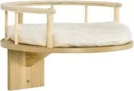 Koduva Sieninė katės lova, kačių guolis, su apsauginiu kraštu, sėdimos pagalvėlė, montavimui ant sienos, ąžuolas + kreminė balta, 34 x 34 x 10,5 cm