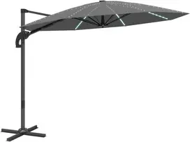 Koduva Alumininis skėtis nuo saulės su LED saulės apšvietimu, Ø 300 cm, reguliuojamo aukščio, tamsiai pilkas