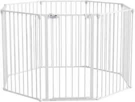 Koduva 2-in-1 šuniukų aptvaras ir apsauginiai vartai, 8 panelės, užrakinamos durelės, plienas, 90 cm aukštis, baltas