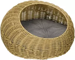 Koduva Kačių guolis urvas su plaunama pagalvėle, viduje naudojimui, dirbtinis rotangas, šviesiai ruda, Ø50 x 31 cm