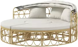 Lauko baldų komplektas Koduva Lauko poilsio komplektas, 4 dalių, ištraukiamas stogas, 5 pagalvėlės, pintos vytelės išvaizda, kreminė balta, 178 x 85 x 66,5 cm