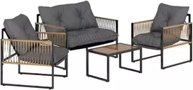 Koduva 4 dalių lauko baldų komplektas, sofa, 2 kėdės, staliukas su stiklo stalviršiu, metalo rėmas, PE ротangas, antracito