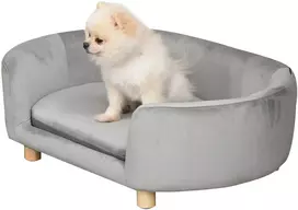 Aosom Gyvūnų sofa lova šviesiai pilka, Dutch velvet, biržos kojos, 86 x 55 x 33 cm