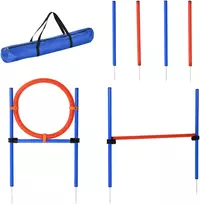 Aosom Šunų agility komplektas, 3 dalių, su kliūtimis, slalomo lazdomis ir šuolių žiedu, mėlyna/raudona