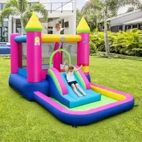 Koduva Pripučiama šokinėjimo pilis su čiuožykla, krepšinio lankas ir kamuoliukų baseinas, multicolor