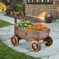 Promotion Dekoratyvinis medinis vežimėlis su rankena ir ratukais, rustic ruda