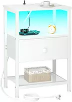 AMHANCIBLE naktinis staliukas su LED apšvietimu, USB krovimo stotelė, medžiaginė stalčiaus konstrukcija, 30 x 40 x 60 cm, EHETS01WT-1