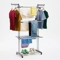 Amazon Basics keturių lygių sulankstoma drabužių džiovyklė su reguliuojamais sparnais, pilka, 126 x 64 x 173 cm