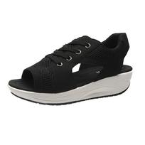 Summer Fish-mouth Shaker Shoes Sandals Loose-fitting Sports Mesh Shoes 35 juoda