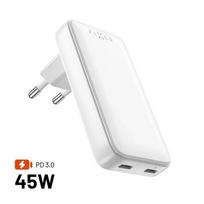Fixed Slim 2xUSB-C Travel Charger, GaN, PD support, 45W, white